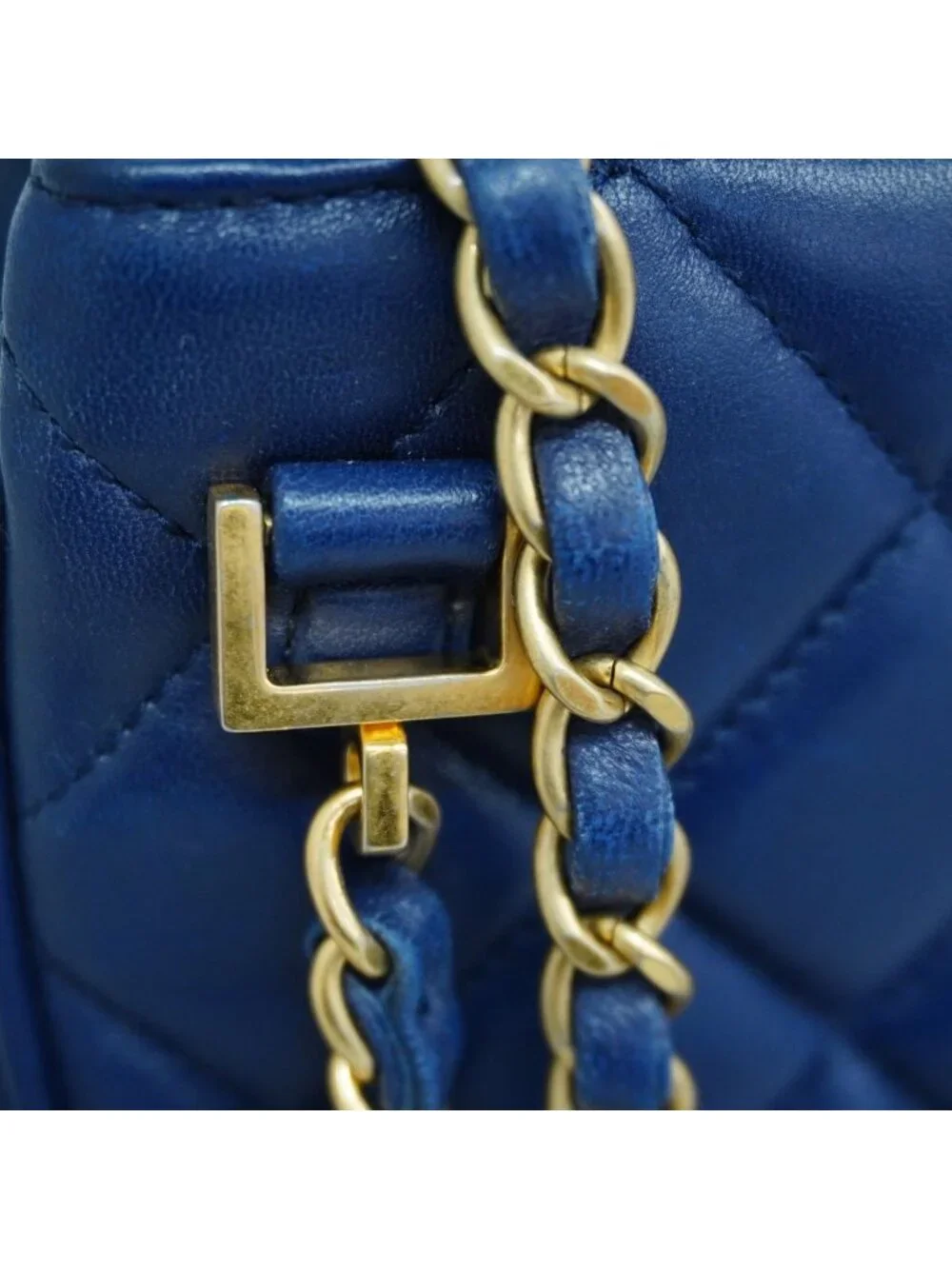 Chanel Shoulder Bag Quilted Lambskin Blue Gold